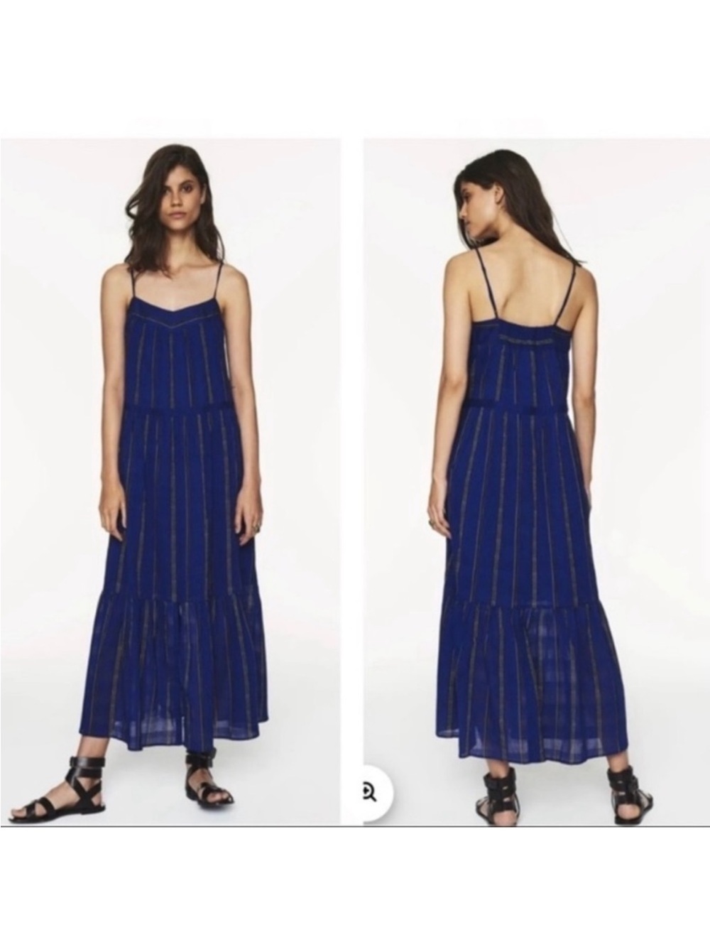 Ba&sh Kyo cotton tiered stripe maxi dress blue black size 0
